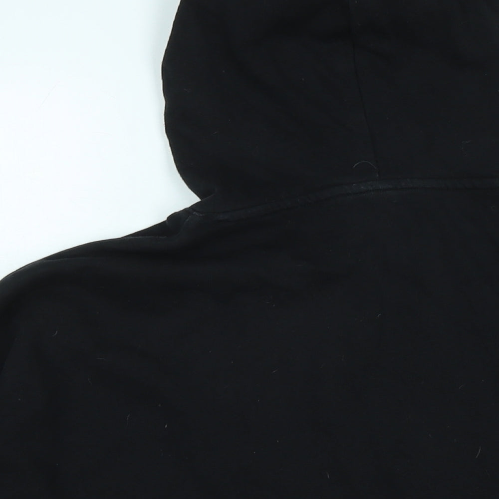 Brand and care label for ASOS women’s black polyester pullover hoodie, size UK 8