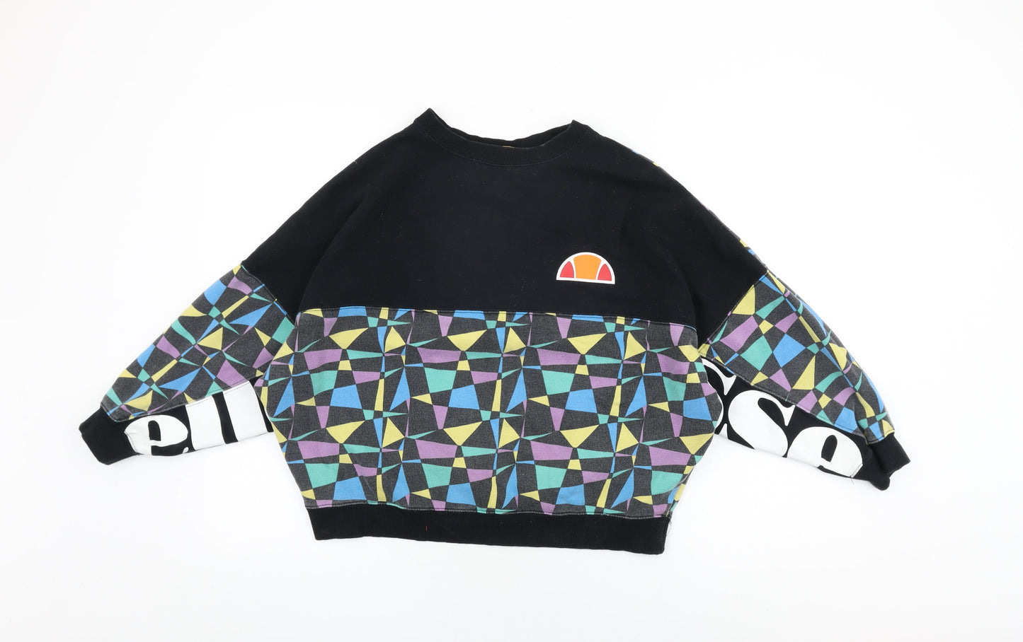 ellesse Womens Black Geometric Cotton Pullover Sweatshirt Size 6 Pullover