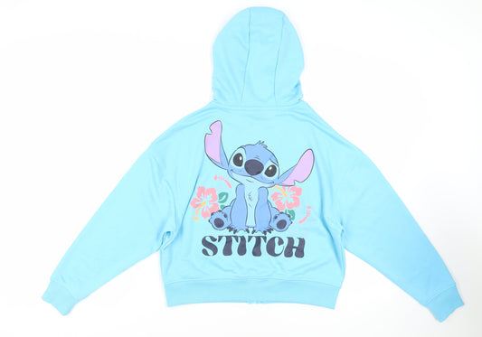 Disney Womens Blue Polyester Full Zip Hoodie Size M Zip - Stich