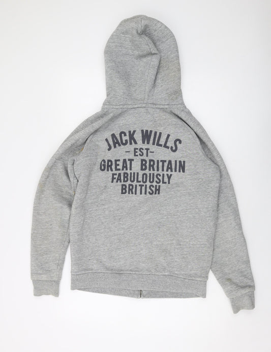 Jack Wills Womens Grey Cotton Full Zip Hoodie Size 12 Zip