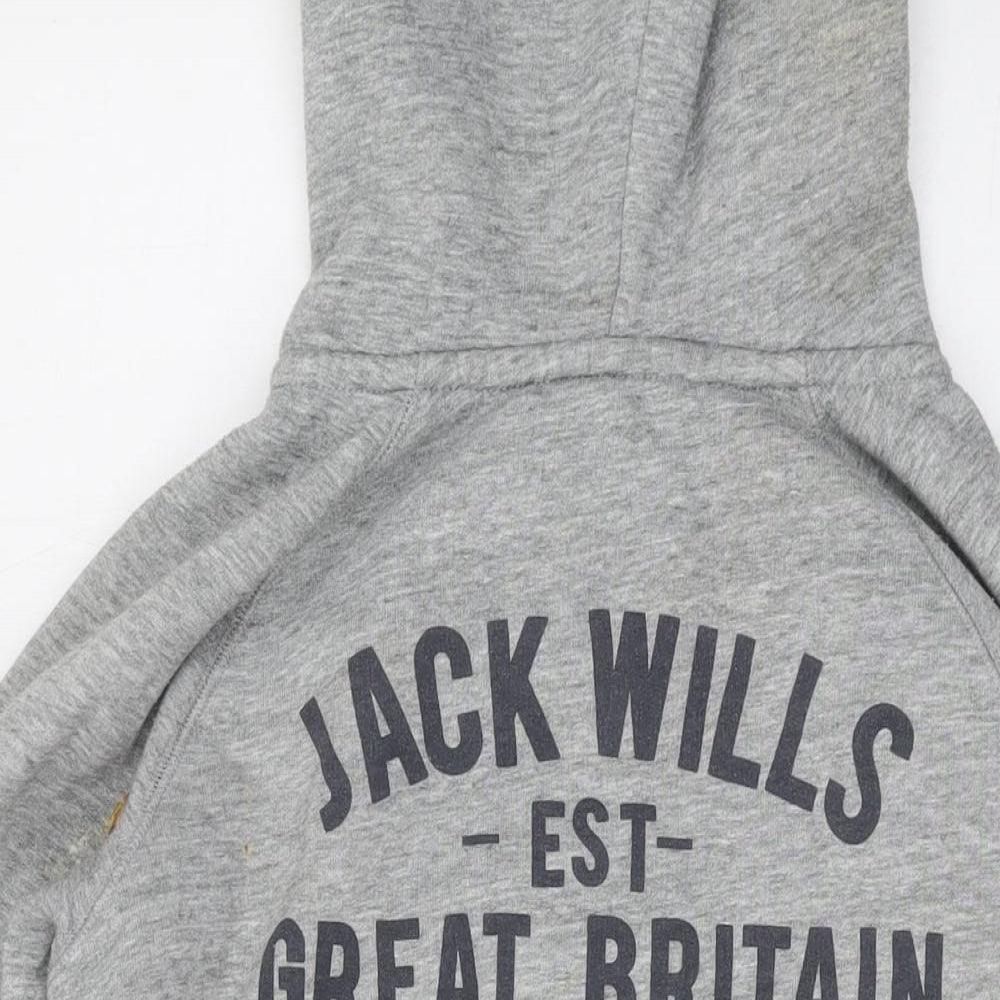 Jack Wills Womens Grey Cotton Full Zip Hoodie Size 12 Zip