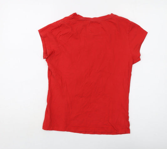 Disney Womens Red Cotton Basic T-Shirt Size M Crew Neck - Mickey Mouse