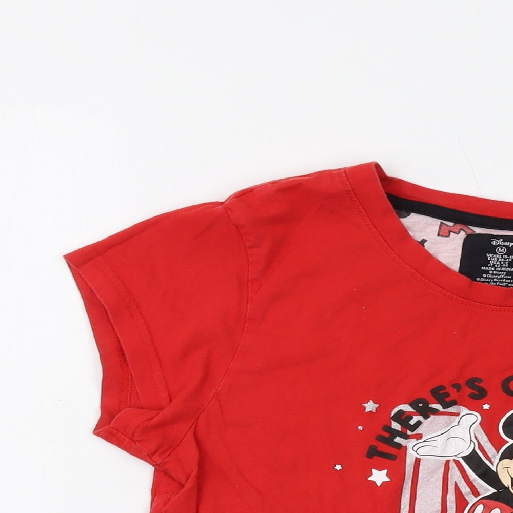 Disney Womens Red Cotton Basic T-Shirt Size M Crew Neck - Mickey Mouse