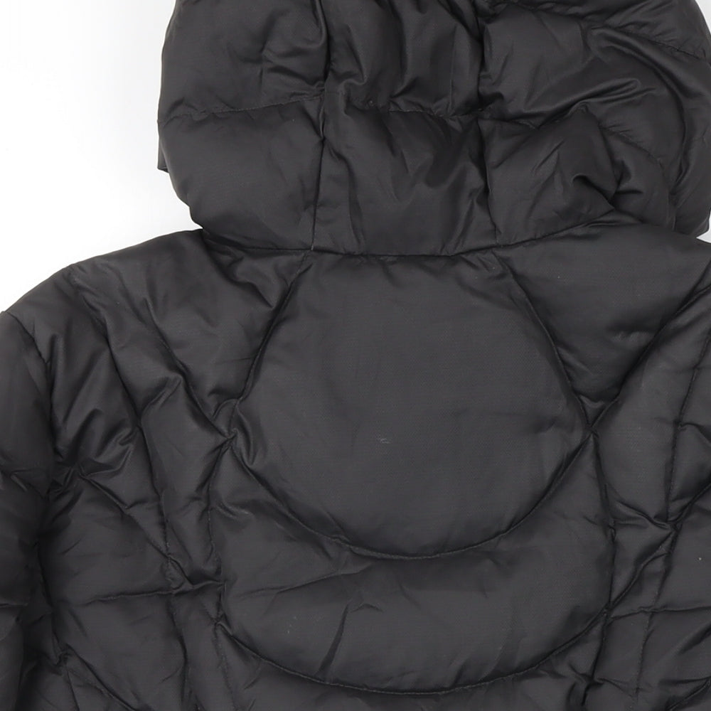 Brand and care label for Lands End women’s black puffer jacket coat, size S, zip