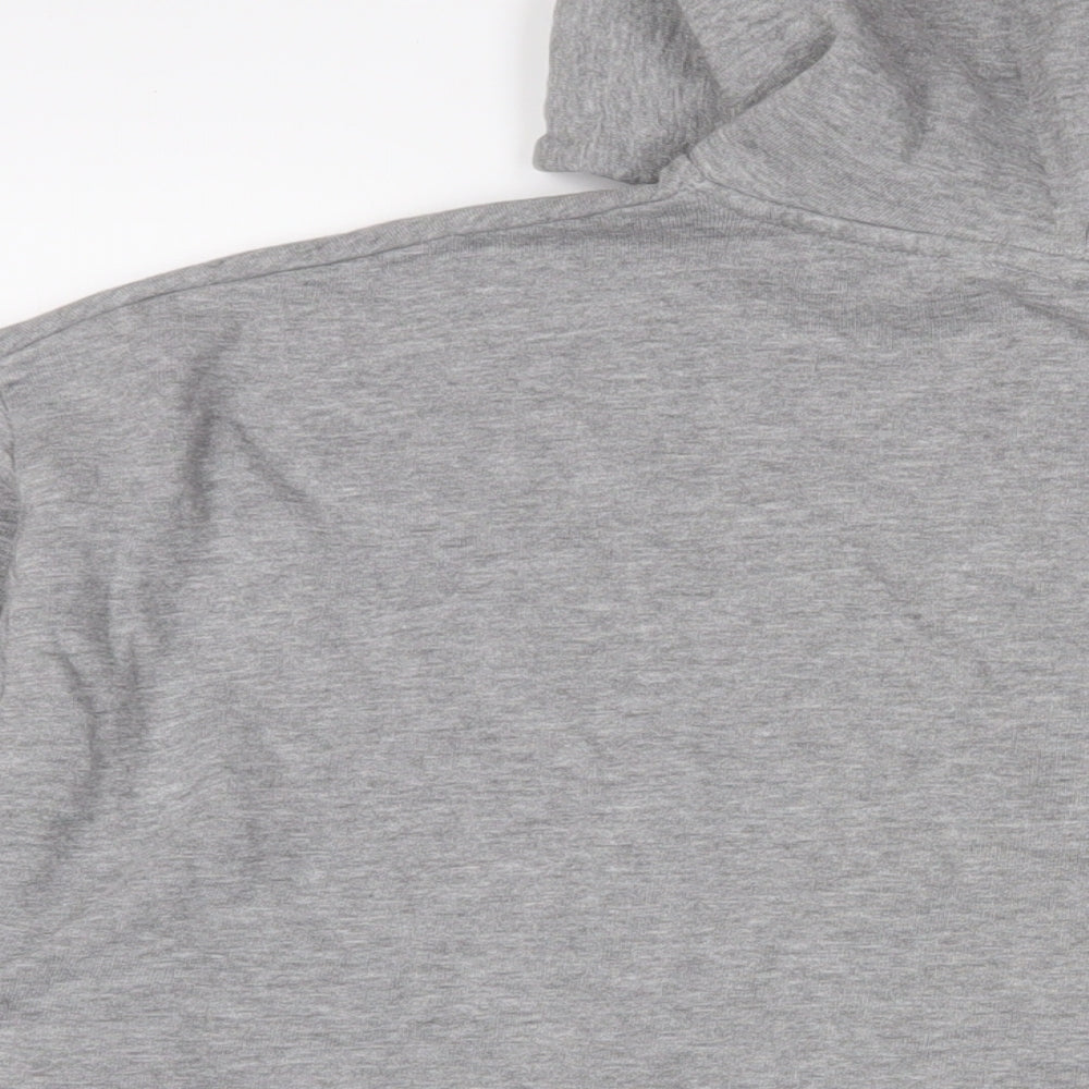 Brand and care label for ASOS women’s grey cotton pullover hoodie, size 2XL, button