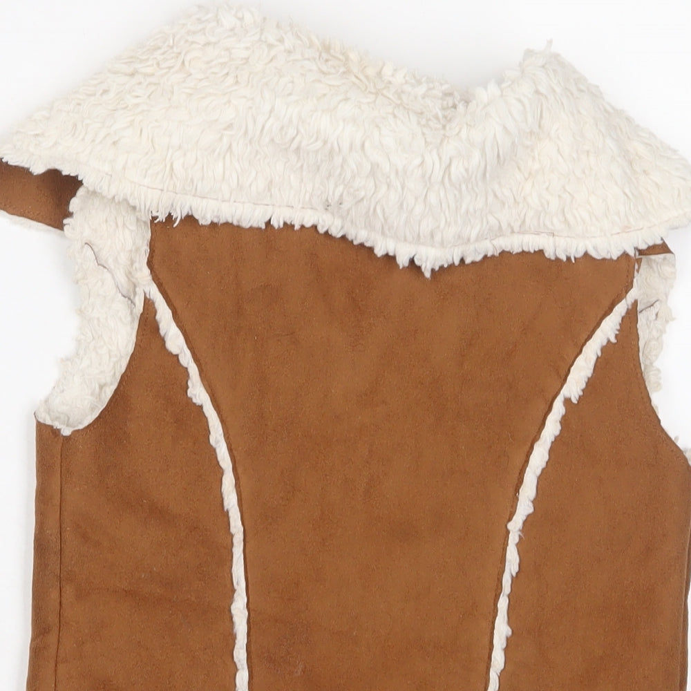 Brand and care label for Marks & Spencer girls’ brown gilet jacket, size 7-8, years pullover - open