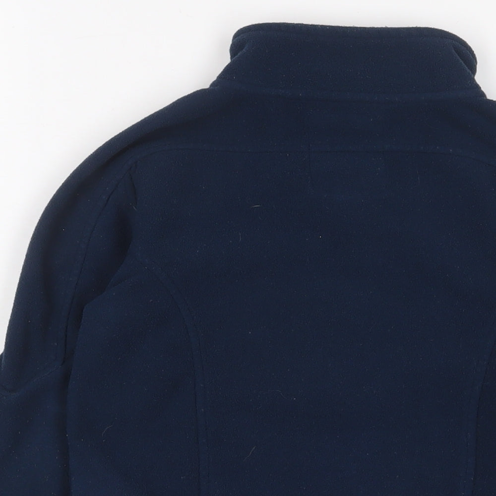 Brand and care label for Harry Hall girls’ blue jacket, size 7-8, years zip - logo, embroidered