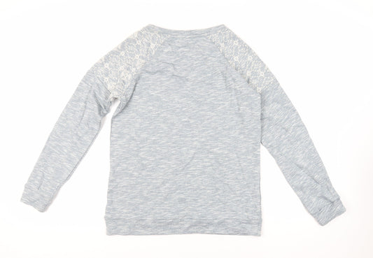 NEXT Womens Blue Cotton Pullover Sweatshirt Size 8 Pullover - Beaded Embroidered