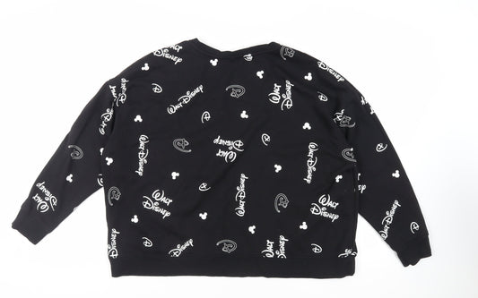 Disney Womens Black Geometric Polyester Pullover Sweatshirt Size 2XL Pullover - Logo Mickey Mouse