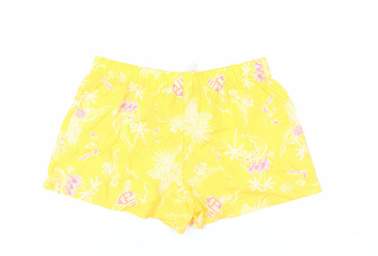 Marks and Spencer Womens Yellow Geometric Cotton Top Sleep Shorts Size 12 Drawstring