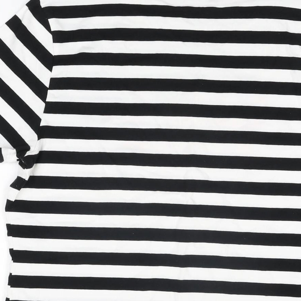 Marks and Spencer Womens White Striped Cotton Basic T-Shirt Size 14 Round Neck - Life is Good
