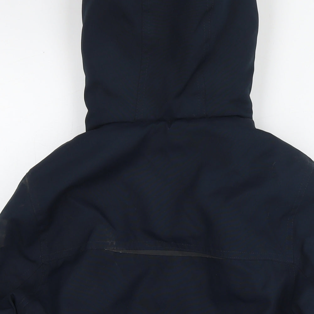 Brand and care label for Next boys’ blue jacket, size 9, years zip