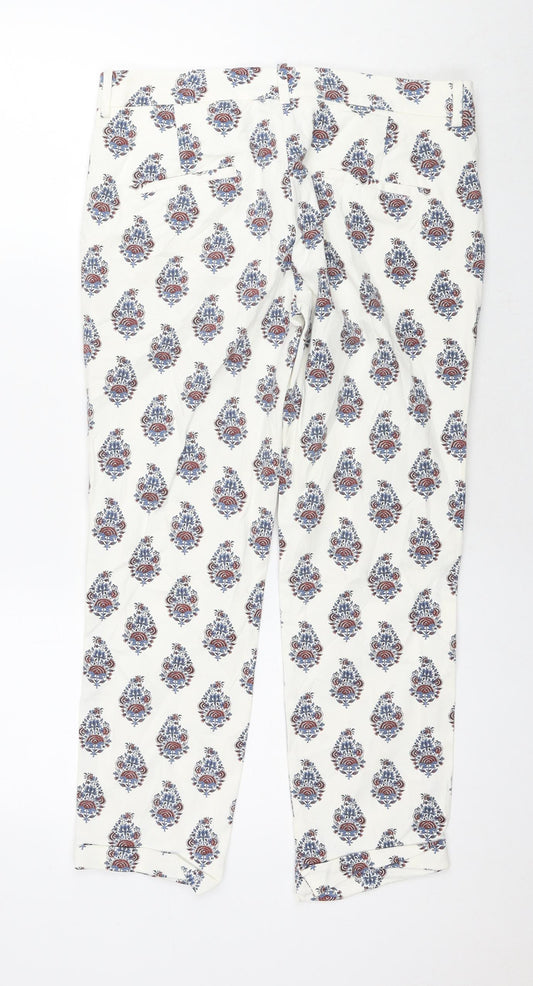 Zara Womens White Geometric Cotton Trousers Size M L24 in Regular Zip