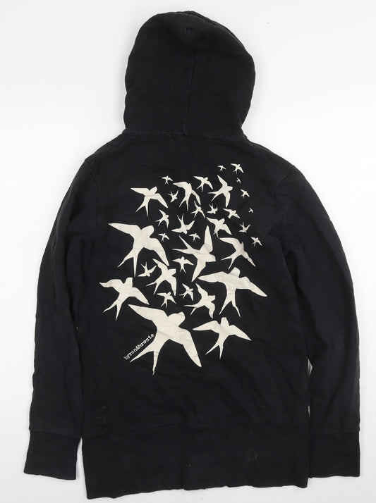 Byron & Bronte Mens Black Cotton Full Zip Hoodie Size S - Birds