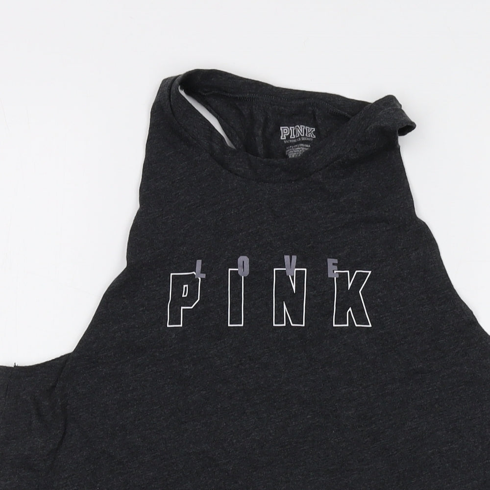 PINK Womens Grey Cotton Basic Tank Size S Round Neck