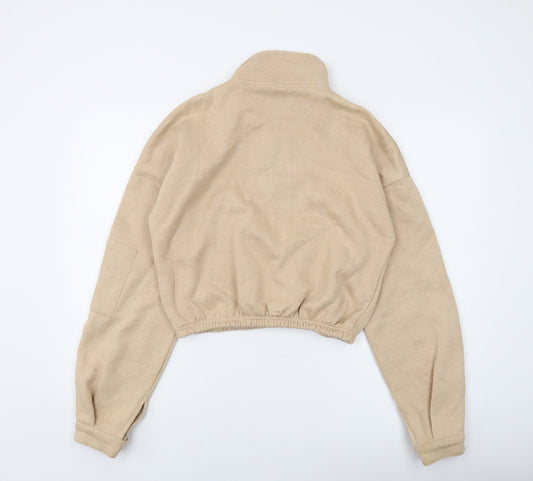 PRETTYLITTLETHING Womens Beige Polyester Pullover Sweatshirt Size S Zip