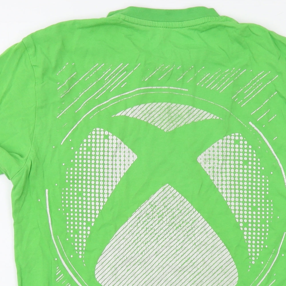 Brand and care label for Xbox men’s green cotton t-shirt, size S, crew neck