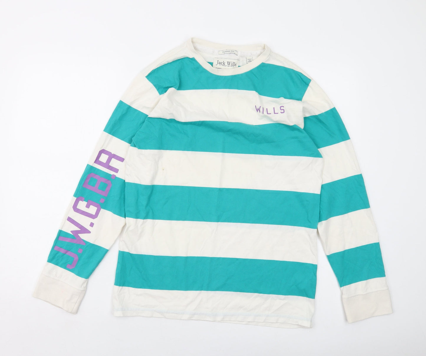 Jack Wills Mens Green Striped Cotton T-Shirt Size S Round Neck