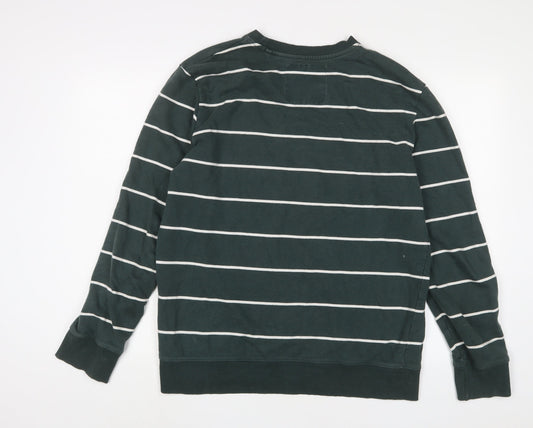 NEXT Mens Green Striped Cotton Pullover Sweatshirt Size L
