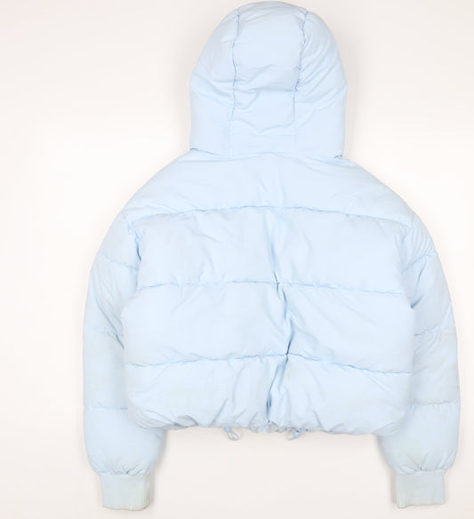 Monki Womens Blue Puffer Jacket Coat Size S Zip - Zip Pockets