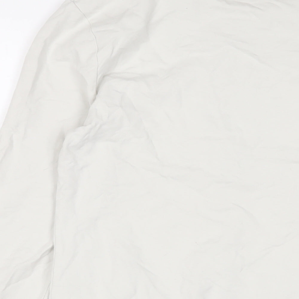 Brand and care label for ASOS men’s grey cotton full zip sweatshirt, size M