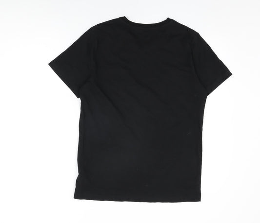 Criminal Mens Black Cotton T-Shirt Size M V-Neck