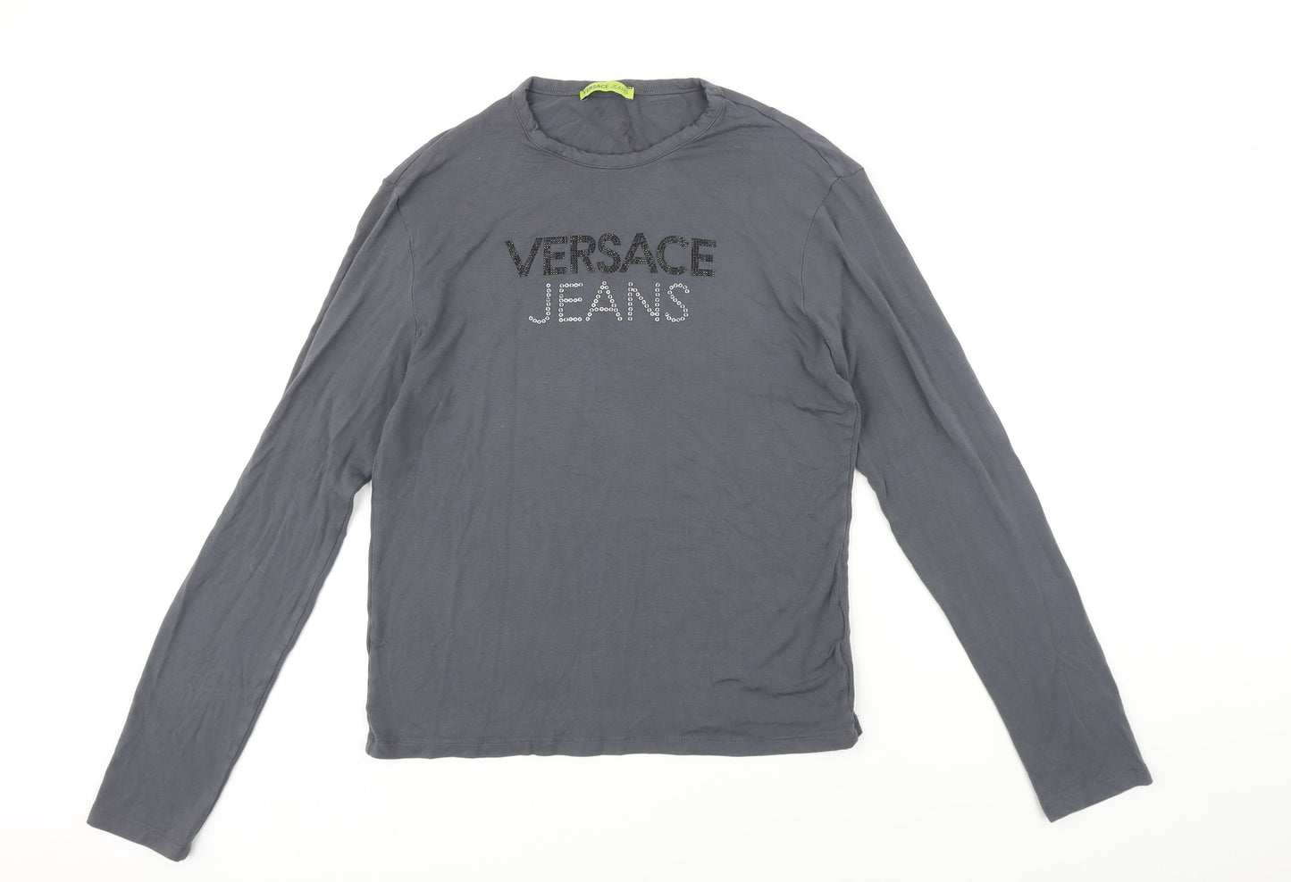 Versace Jeans Womens Grey Herringbone Viscose Basic T-Shirt Size 16 Round Neck