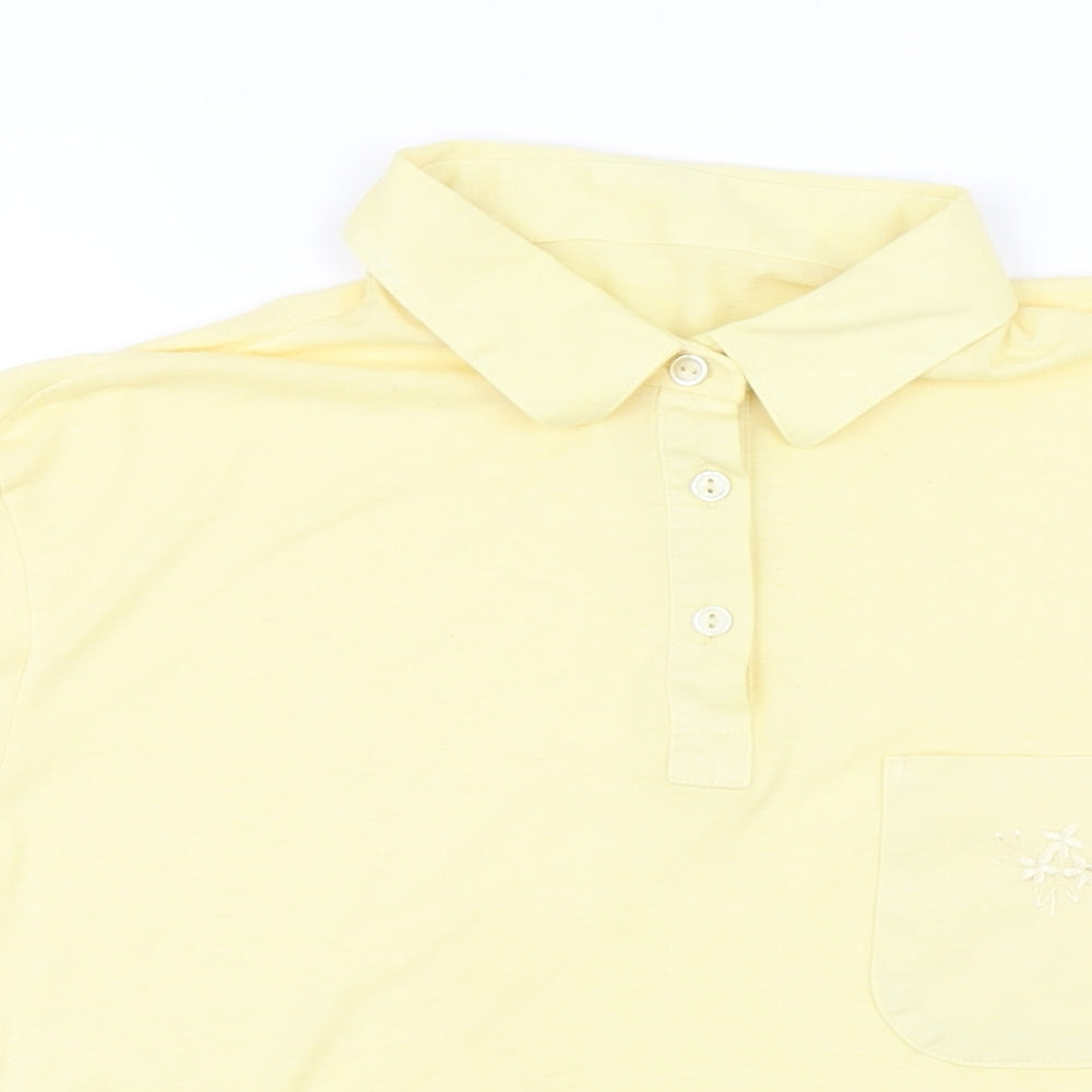 St Michael Womens Yellow Polyester Basic T-Shirt Size 16 Collared - Vintage