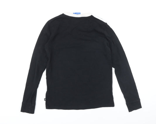 Back view of Addidas women’s black cotton basic t-shirt, size UK 8, round neck