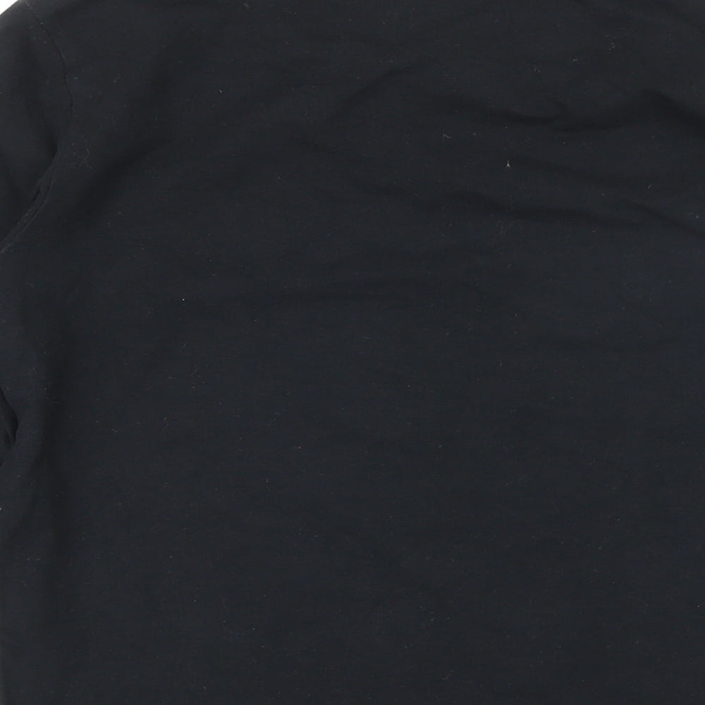 Brand and care label for Addidas women’s black cotton basic t-shirt, size UK 8, round neck