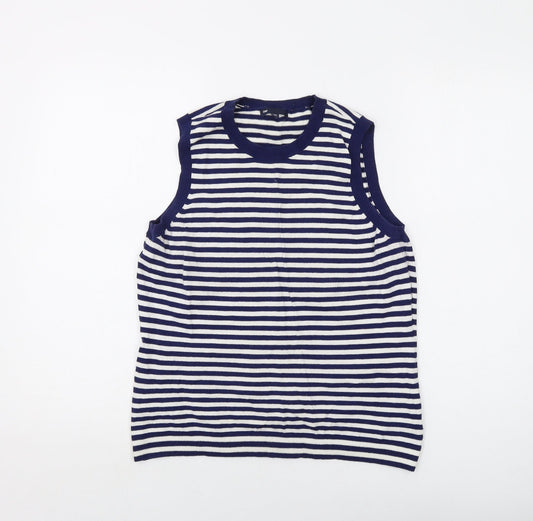Gap Womens Blue Striped Cotton Basic Tank Size L Crew Neck
