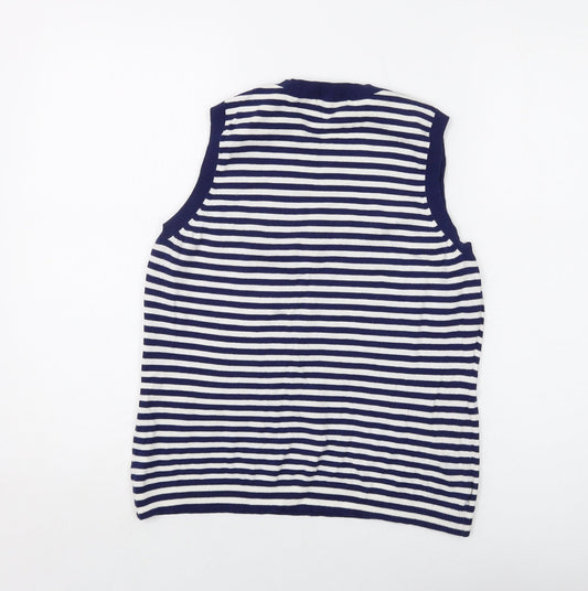Gap Womens Blue Striped Cotton Basic Tank Size L Crew Neck