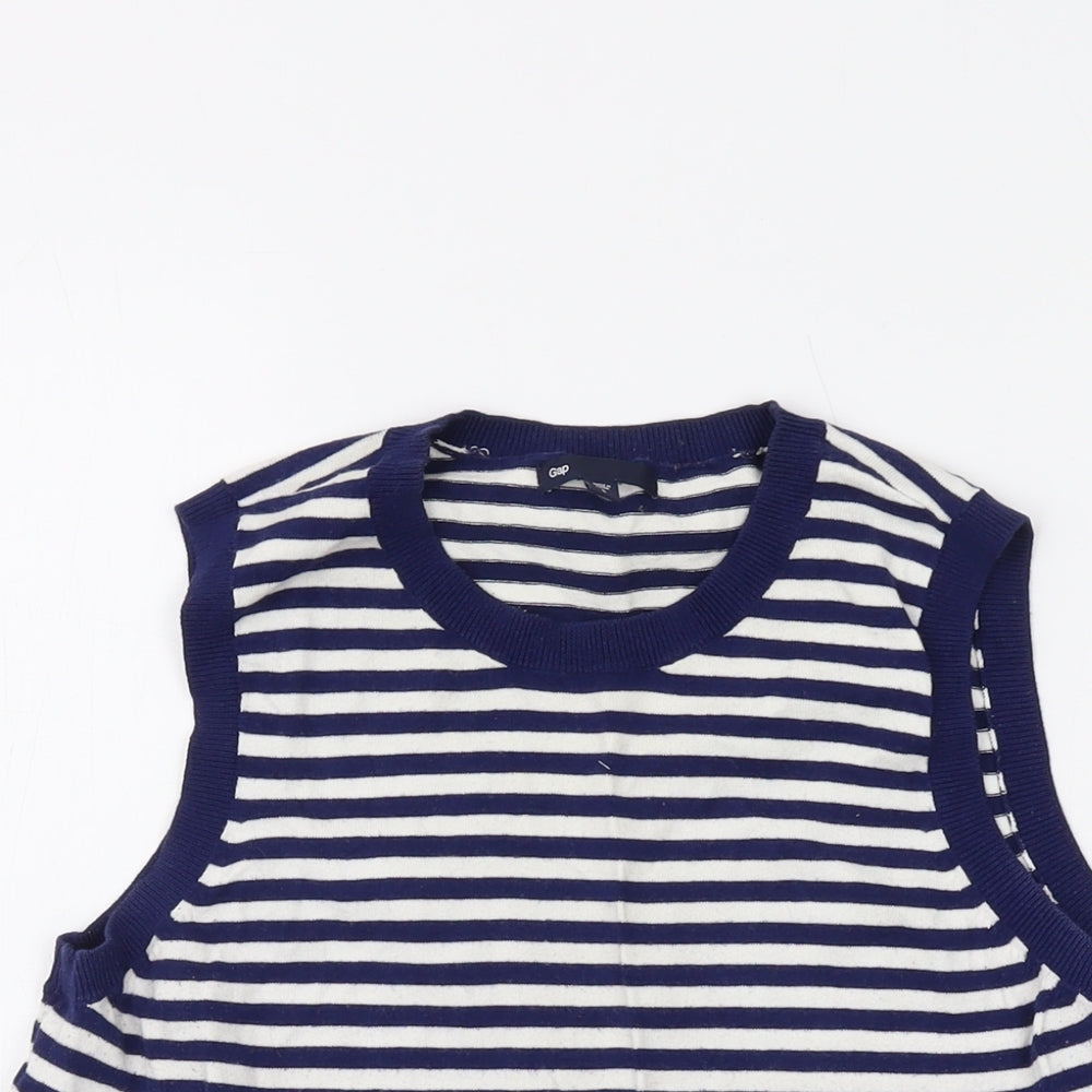 Gap Womens Blue Striped Cotton Basic Tank Size L Crew Neck