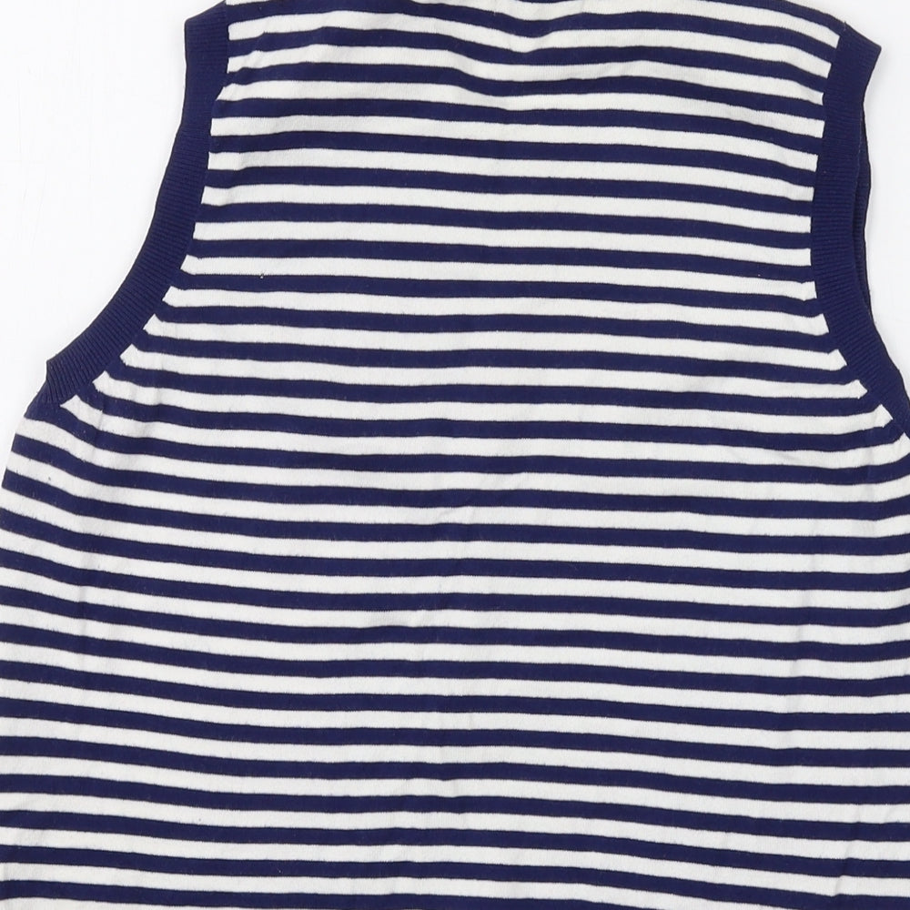 Gap Womens Blue Striped Cotton Basic Tank Size L Crew Neck