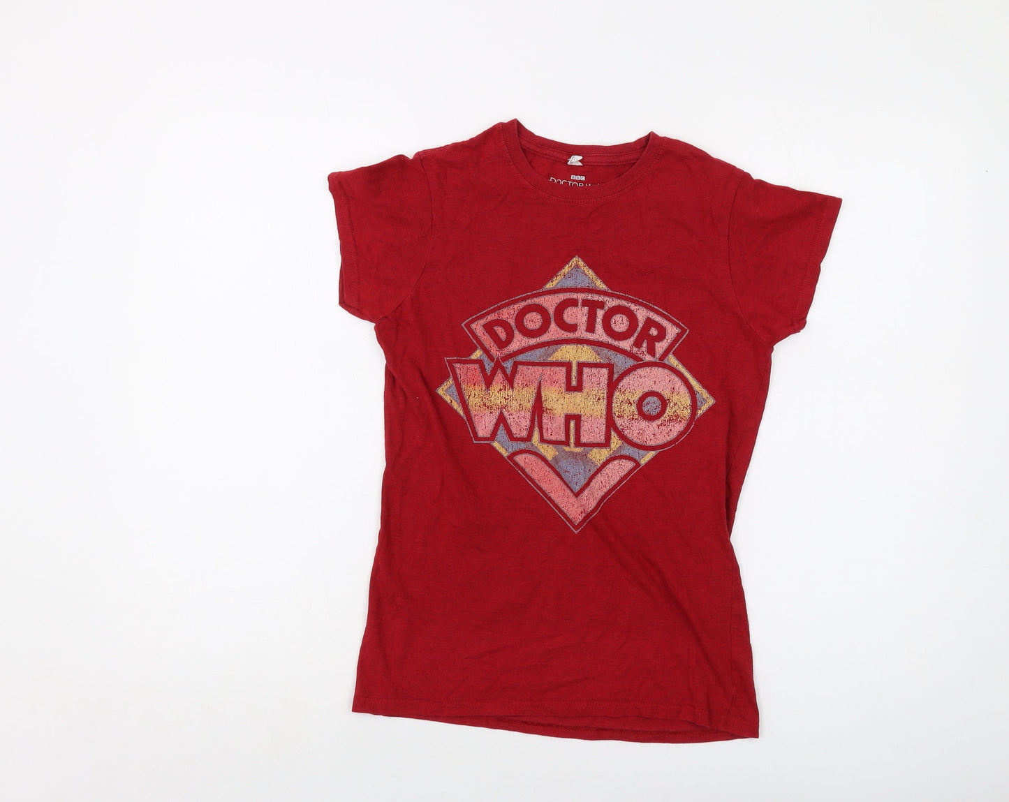 Doctor Who Womens Red Cotton Basic T-Shirt Size S Crew Neck