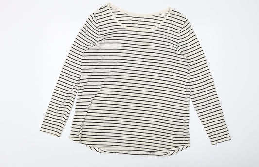 Gap Womens Ivory Striped Viscose Basic Blouse Size L Round Neck