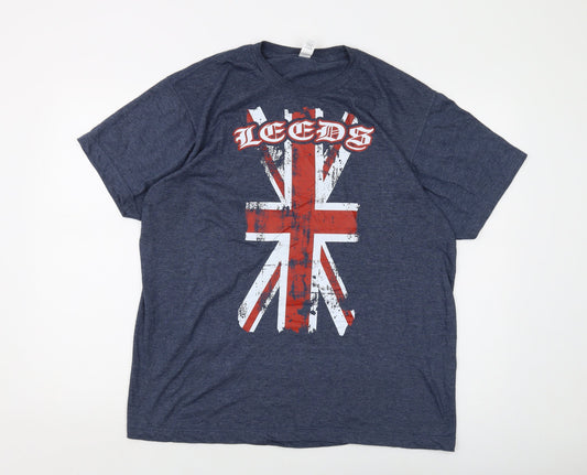 Leeds Mens Blue Cotton T-Shirt Size L Crew Neck