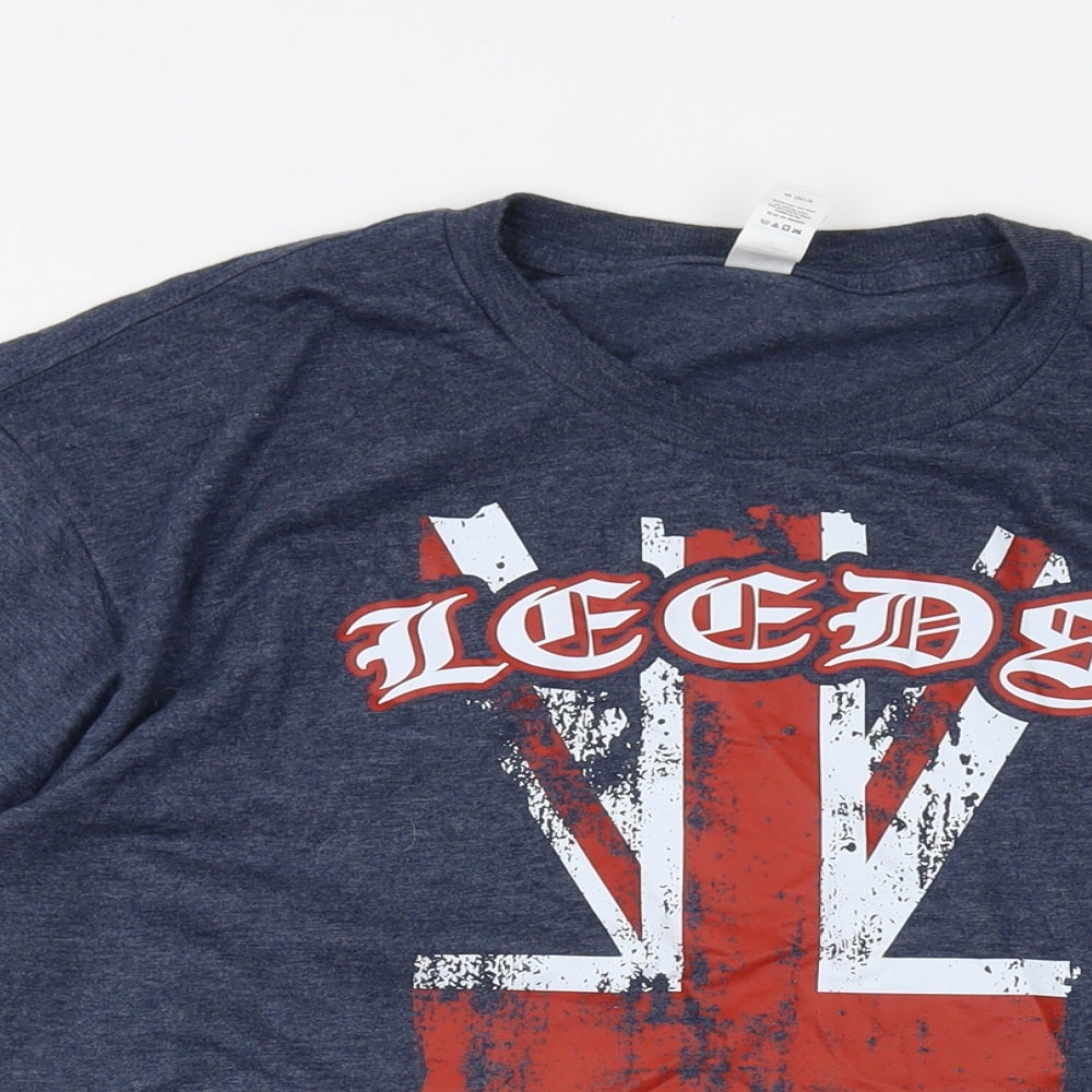 Leeds Mens Blue Cotton T-Shirt Size L Crew Neck