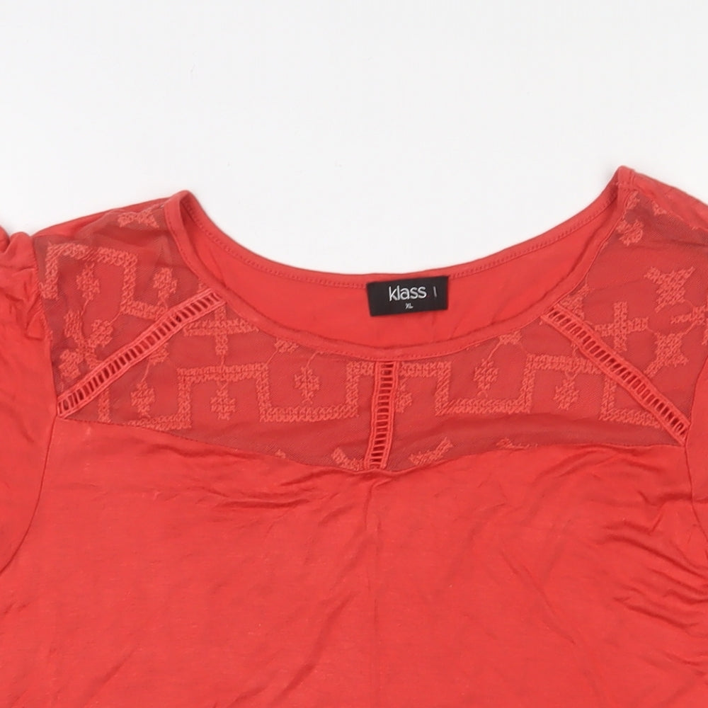 Klass Womens Orange Viscose Basic T-Shirt Size XL Boat Neck
