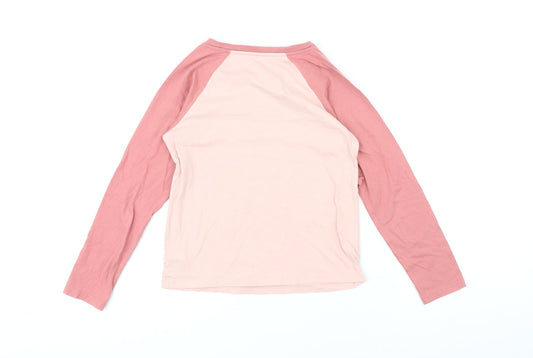 Gap Girls Pink Colourblock 100% Cotton Basic T-Shirt Size M Round Neck