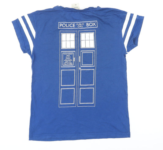 Doctor Who Womens Blue 100% Cotton Basic T-Shirt Size XS Round Neck