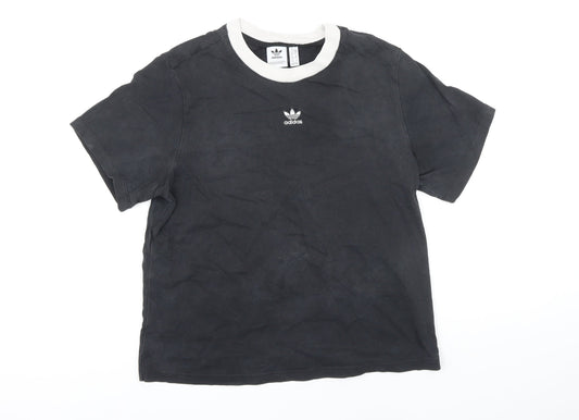 Addidas Womens Black 100% Cotton Basic T-Shirt Size 10 Round Neck