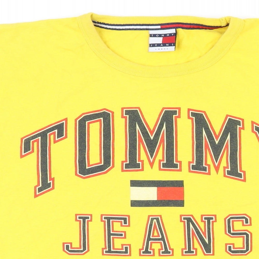 Tommy Jeans Mens Yellow Cotton T-Shirt Size L Round Neck