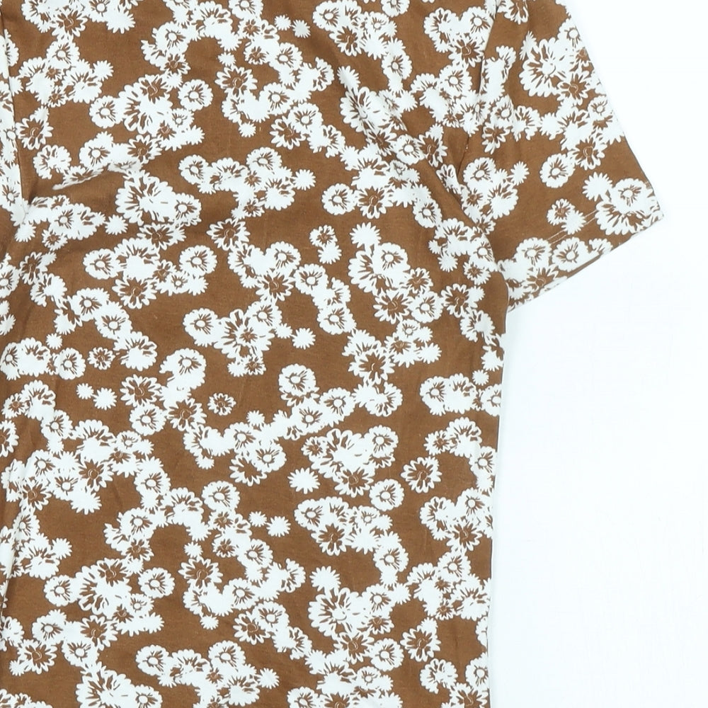 Marks and Spencer Womens Brown Cotton Basic T-Shirt Size 6 Scoop Neck