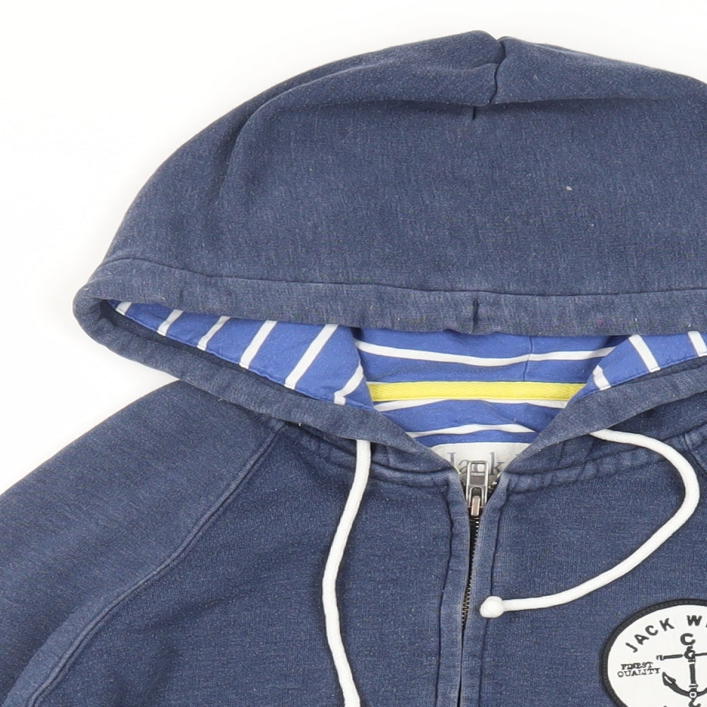 Jack Wills Womens Blue Cotton Full Zip Hoodie Size 10 Zip - Logo Pockets
