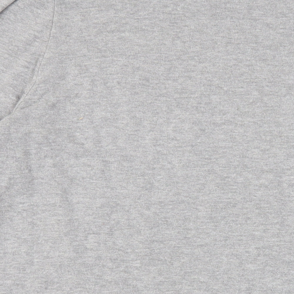 Brand and care label for ASOS women’s grey cotton pullover sweatshirt, size L, pullover