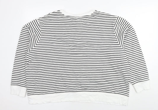 Marks and Spencer Womens White Striped Cotton Pullover Sweatshirt Size XL Pullover