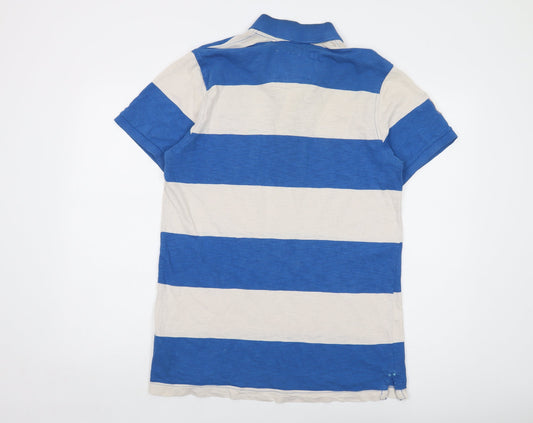 Lee Cooper Mens Blue Striped Cotton Polo Size L Collared Button