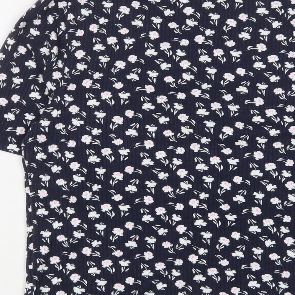 Marks and Spencer Womens Blue Floral Viscose Basic T-Shirt Size 16 Square Neck