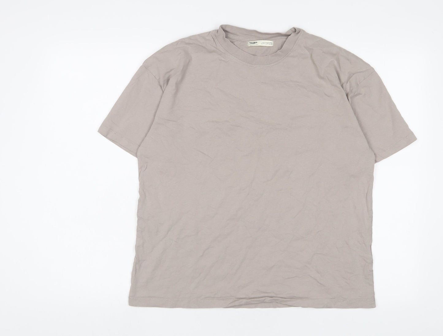 Pull&Bear Womens Grey Cotton Basic T-Shirt Size M Crew Neck